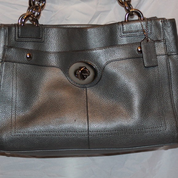 COACH PENELOPE CARRYALL F16531 SILVER PEBBLED LEAT - Picture 2 of 7